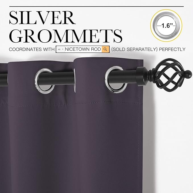 NICETOWN Greyish Purple Blackout Curtains 78 inches Length for Bedroom, 2 Panels, 42" Wide, Thermal Insulated Decoration Drapes for Office Window