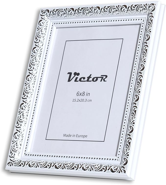 VictoR 6x8 Picture Frame Rubens White Silver - Picture Frames 6x8 - with Shutterproof Acrylic Glass - Antique - White 6 by 8