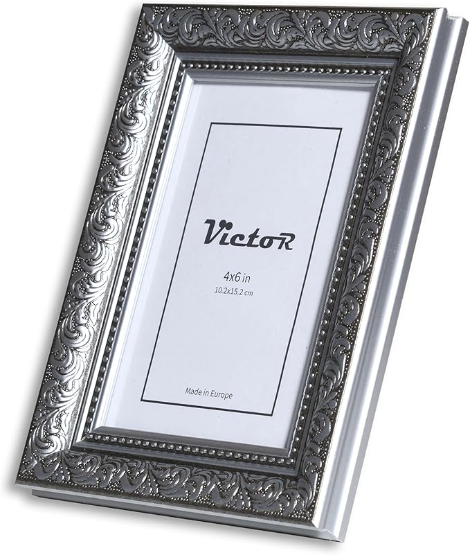 VictoR 4x6 Picture Frame Rubens Black Silver - Picture Frames 4x6 - with Shutterproof Acrylic Glass - Antique - Black 4 by 6