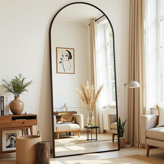 Full Length Mirror, 71"x28" Arched Full Body Mirror, Floor Mirrors with Stand, Body Mirrors Standing Hanging Leaning Against Wall,Aluminum Frame Mirrors for Bedroom Cloakroom,Living Room,Black