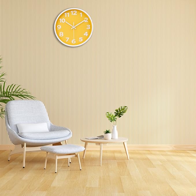 10 Inch Yellow Wall Clock with 3D Big Numbers, Modern Round Silent Non-Ticking Clock, Easy to Read for Kitchen & Office, Bright Housewarming Gifts for Home Decor