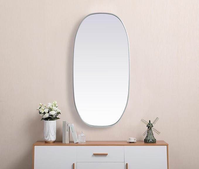 Gleam, Metal Frame Oval Mirror 24X48 Inch in, Modern, Silver