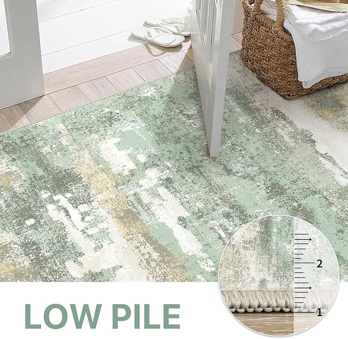 1'5''x2'5'' Rugs for Entryway Entrance Kitchen Bathroom, Machine Washable Modern Abstract Rug, Small Soft Low Pile Indoor Floor Mat with Non Slip Backing, Light Green