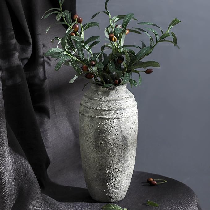 Large Ceramic Rustic Vase, 12.87 inch Tall Vintage Farmhouse Flower Pottery Vase for Home Decor, Living Room Shelf Decor,Enterway, Table Decoration