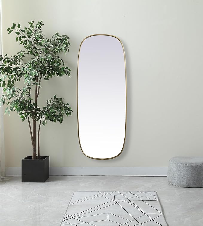 Gleam, Metal Frame Oval Mirror 24X60 Inch in, Modern, Brass