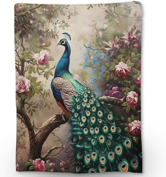 Peacock Blanket - Soft, Cozy, Lightweight Flannel Throw Blankets for Couch, Bed, and Travel - Fuzzy, Fluffy Decor Perfect for Outdoor Use and Home Decor, for Adults Women Girls 80×60 in