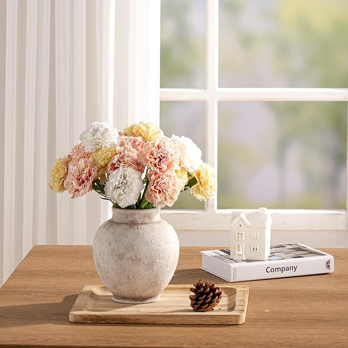 Ceramic Flower Vase, 6.7 Inch White Rustic Farmhouse Decorative Vase Pottery Pampas Grass Vases for Home Decor Table Living Room Entryway Mantel Bookshelf Bedroom Bathroom Kitchen - Rustic White