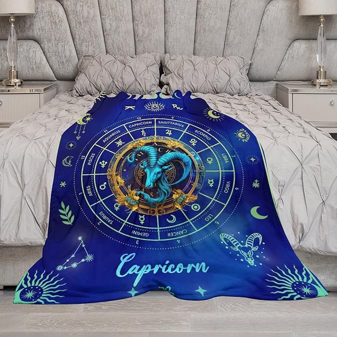 Capricorn Blanket Gifts, 60" x 50" Rectangular Flannel Zodiac Throw Blanket Cozy, Gift for Boys Girls Teen Women Men Tarot Cards Lovers Birthday Anniversary Festival