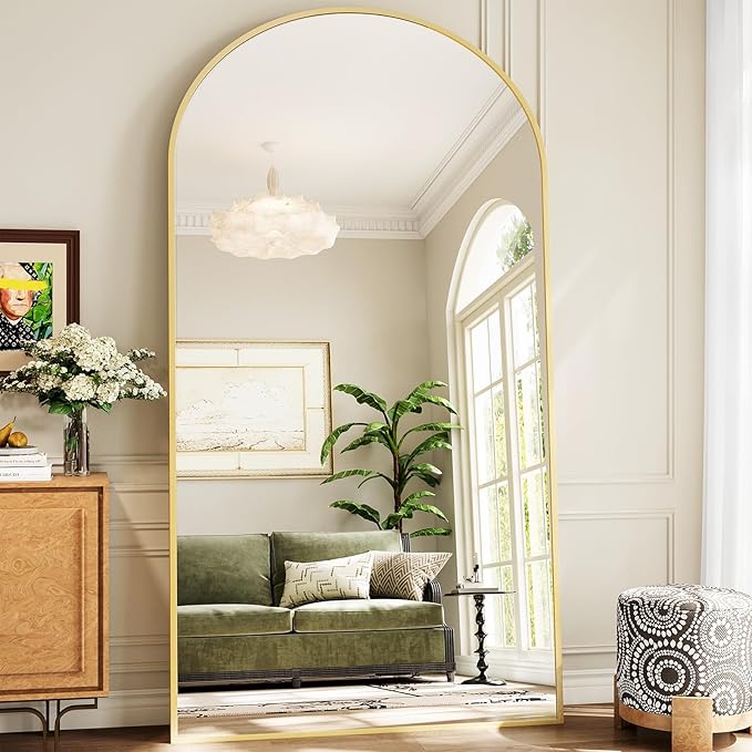Oversized Full Length Mirror, 40"x80" Large Arched Floor Mirror Full Length with Stand, Room Decor Big Full Body Mirror with HD Tempered Glass Aluminum Frame for Bedroom Living Room, Gold