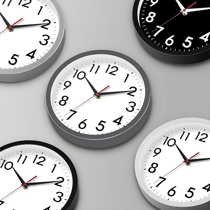 Wall Clock Small Analog 8 Inch Silent Non Ticking Battery Operated Modern Simple Decorative for Kitchen Office Bedroom Bathroom Living Room(Gray)