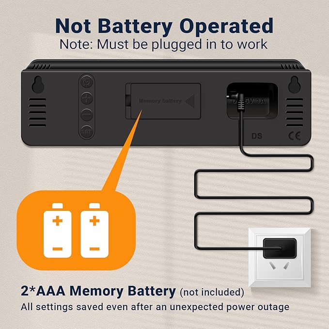 10" Digital Wall Clock: Dual Alarm Wall Mount Decor Clock for Living Room Classroom Office Desk, House Warming Gifts New Home Decor, Christmas Gift for Mom Dad Seniors Teen Blue
