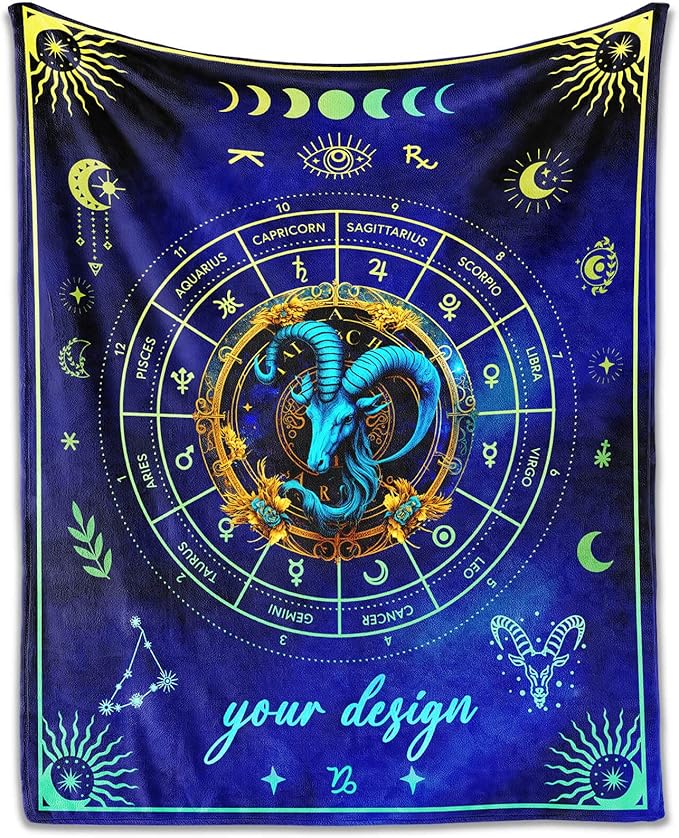 Custom Capricorn Blanket Gifts, 40" x 30" Rectangular Flannel Zodiac Throw Blanket Cozy, Personalized Gift for Boys Girls Teen Women Men Tarot Cards Lovers Birthday Anniversary Festival