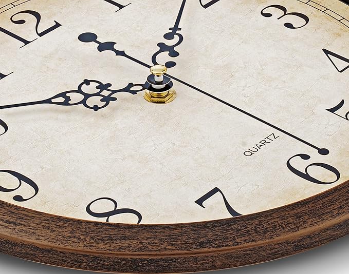 Bernhard Products Vintage Brown Wall Clock Silent Non Ticking 10 Inch Quality Quartz Battery Operated Round Decorative Easy to Read for Home Kitchen Living/Dining Room Bedroom Office Classroom School