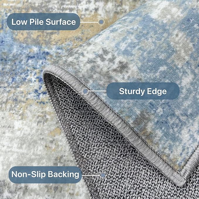 1'5''x2'5'' Rugs for Entryway Entrance Kitchen Bathroom, Machine Washable Modern Abstract Soft Small Rug, Low Pile Indoor Floor Carpet with Non Slip Backing, Blue Cream