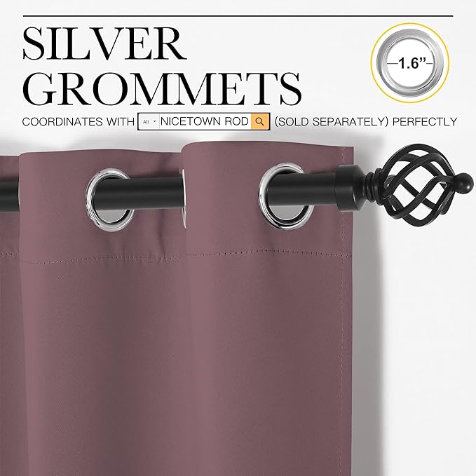 NICETOWN Bedroom Curtain Panels Blackout Draperies, 1 Pair, 29 by 40 inches, Dry Rose, Thermal Insulated Solid Grommet Blackout Curtains/Drapes for Small Window