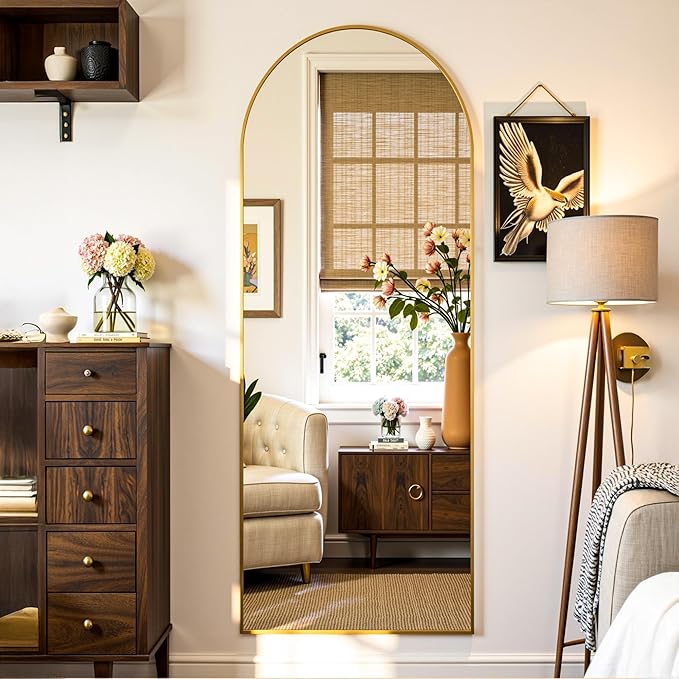 Full Length Mirror, 59"x19" Arched Full Body Mirror, Floor Mirrors with Stand, Body Mirrors Standing Hanging Leaning Against Wall,Aluminum Frame Mirrors for Bedroom Cloakroom,Living Room,Gold