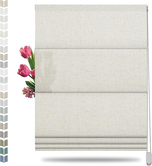 BERISSA Roman Shades for Windows, Fabric Roman Blinds,Room Darkening Thermal Insulated Pull DownWindow Shades for Home Living Room Bedroom, Light Filtering Linen Color Beige,64" W x 72" H