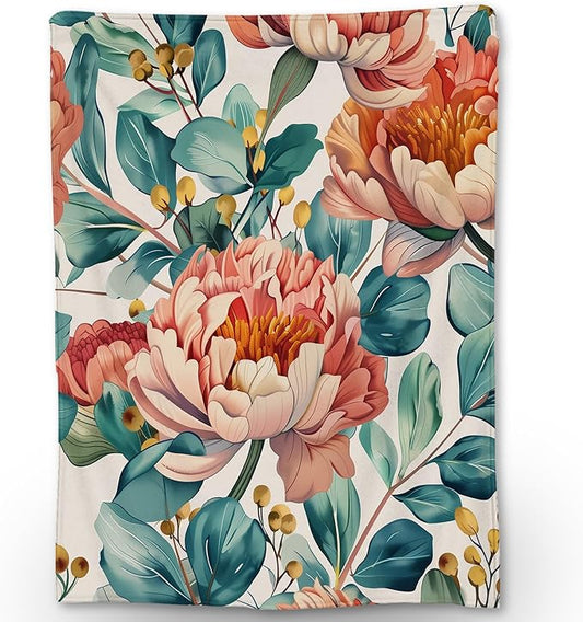 Vibrant Floral Blanket - Soft, Cozy, Lightweight Flannel Throw Blankets for Couch, Bed, and Travel - Fuzzy, Fluffy Decor Perfect for Outdoor Use and Home Decor, All Season 80×60 in