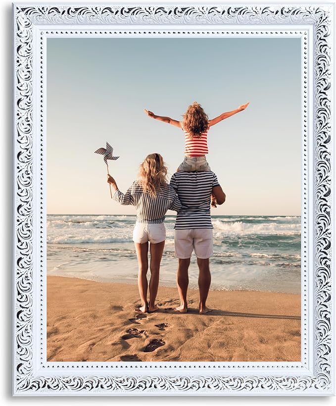 VictoR 8,5x11 Picture Frame Rubens White Silver - Picture Frames 8.5 x 11 - with Shutterproof Acrylic Glass - Antique - White 8.5 by 11 - only for hanging