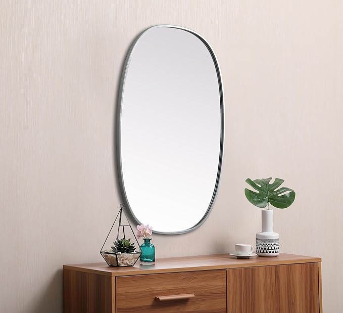 Gleam, Metal Frame Oval Mirror 27X40 Inch in, Modern, Silver