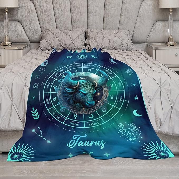 Taurus Blanket Gifts, 80" x 60" Rectangular Flannel Zodiac Throw Blanket Cozy, Gift for Boys Girls Teen Women Men Tarot Cards Lovers Birthday Anniversary Festival