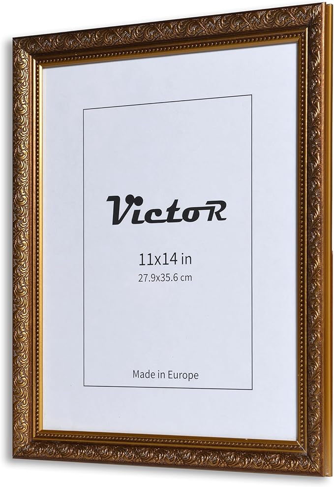 VictoR 11x14 Picture Frame Rubens Brown Gold - Picture Frames 11x14 - with Shutterproof Acrylic Glass - Antique - Brown 11 by 14 - only for hanging