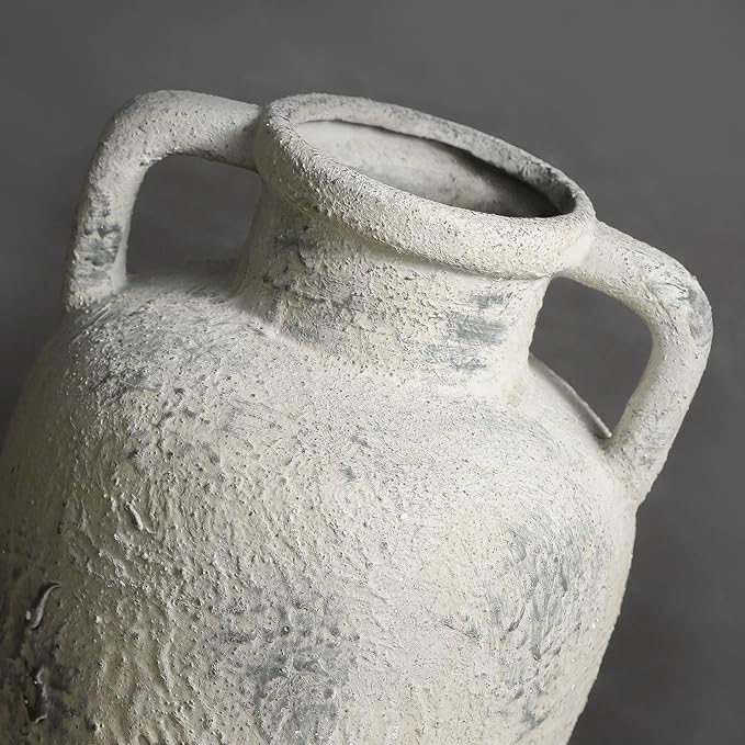 Large Ceramic Rustic Vase, 11.41 inch Tall Terracotta Flower Vase with 2 Handles, Decorative Vases for Home Decor, Dining Table, Living Room, Kitchen, Office