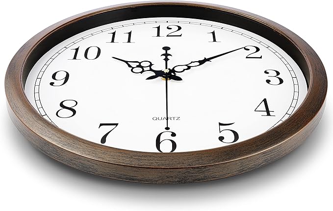 Bernhard Products Large Wall Clock 16 Inch Silent Non Ticking Movement Quartz Battery Operated Round Easy to Read Decorative Classic Brown Home/Kitchen/Office/Classroom/School Clocks, Black Numbers