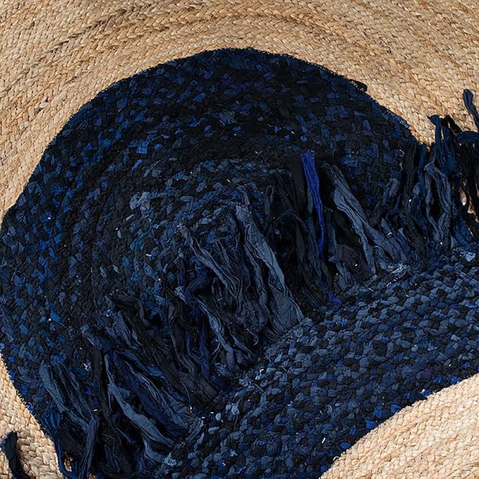 10' Round Hand Braided Natural Jute Chindi Cotton Round Rug for Entryeway, Kitchen, Doormate, Living Room Décor, Solid Farmhouse Design Indoor Outdoor Eco Friendly Carpet