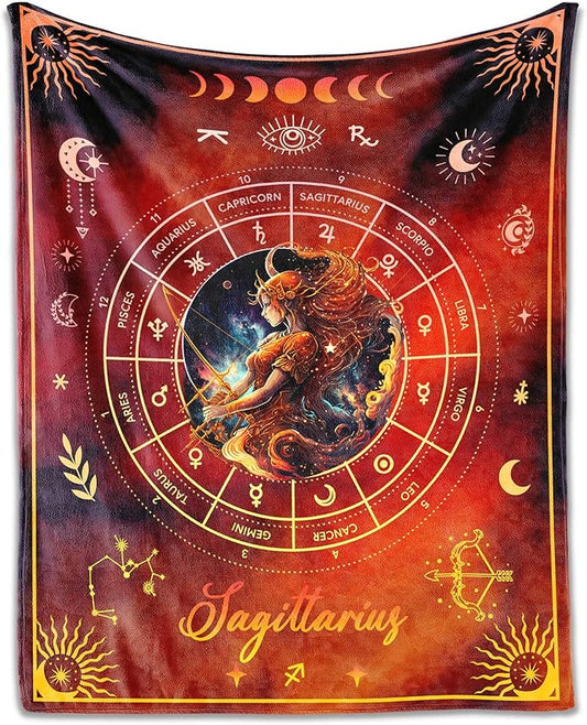 Sagittarius Blanket Gifts, 40" x 30" Rectangular Flannel Zodiac Throw Blanket Cozy, Gift for Boys Girls Teen Women Men Tarot Cards Lovers Birthday Anniversary Festival