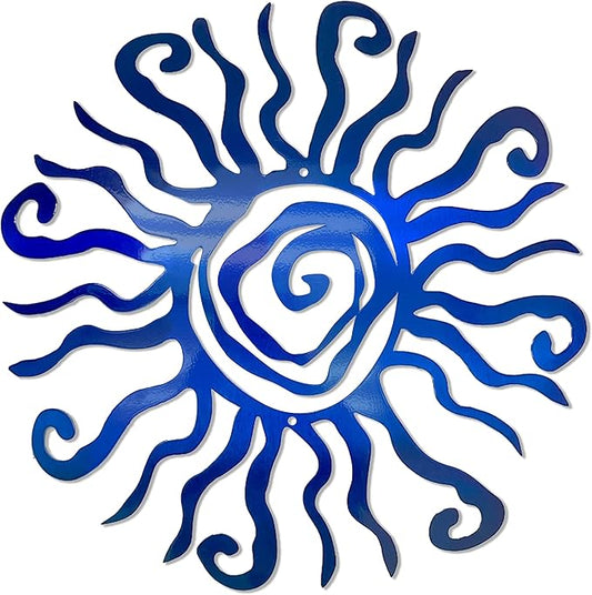 Riverside Designs Wacky Sun Metal Wall Art Indoor/Outdoor Decor - 24" Blue Rust Proof Wall Sculpture - Made in USA - Ideal for Bedroom, Garden, Home, Patio and Farmhouse