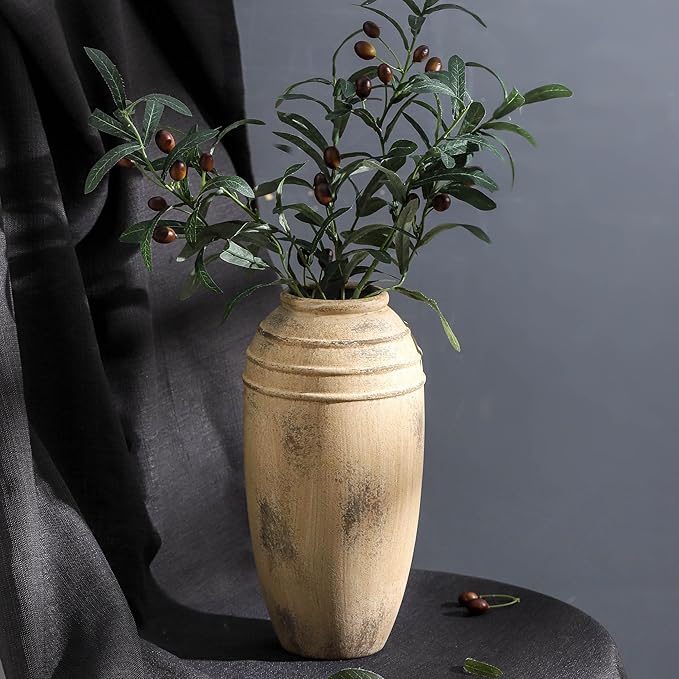 Large Ceramic Vase, 12.87 inch Tall Flower Vase for Home Decor, Vintage Retro Farmhouse Table Vases, Dining Table, Living Room, Kitchen, Office Decoration