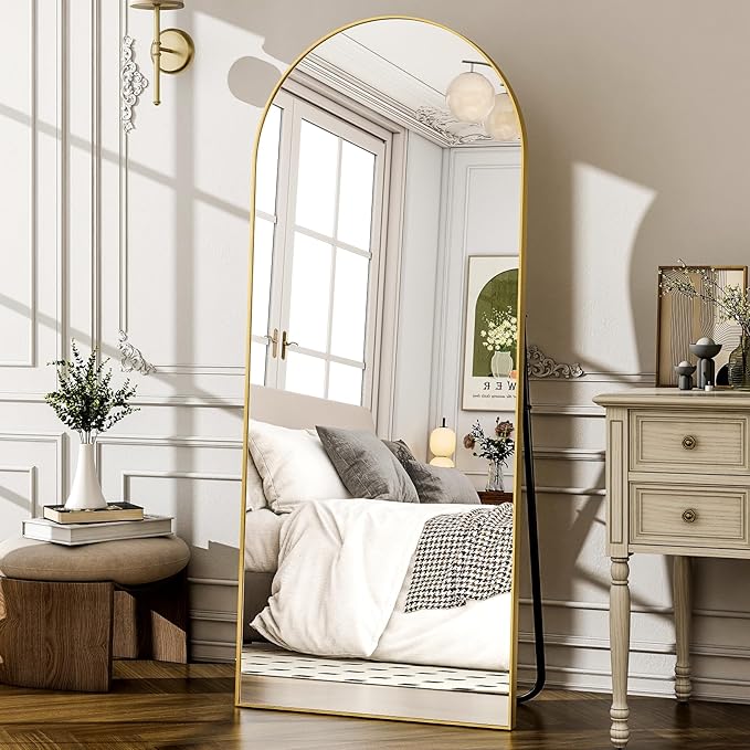 57" x 20" Arched Full Length Mirror - Wall Mounted/Floor Mirror Aluminum Alloy Frame Full Body Mirrors for Bathroom Living Room Bedroom and Entryway,Gold