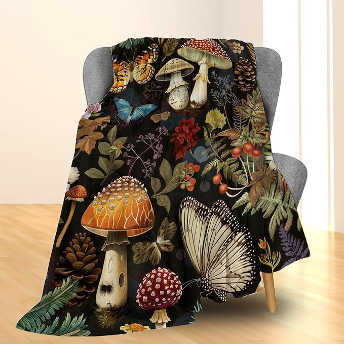 Mushroom Blanket - Soft, Cozy, Lightweight Flannel Throw Blankets for Couch, Bed, and Travel, Fluffy Decor Perfect for Outdoor Use and Home Decor, for Adults Women Boys Girls 80×60 in