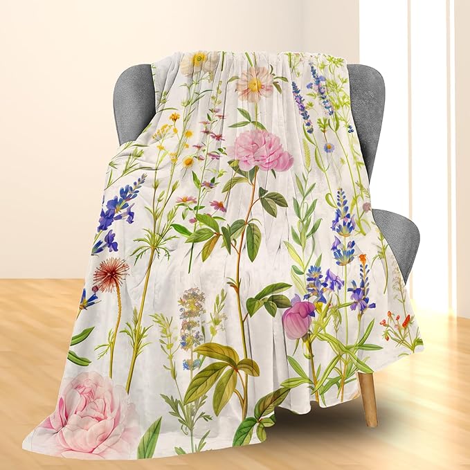 Floral Blanket - Soft, Cozy, Lightweight Flannel Throw Blankets for Couch, Bed, and Travel - Fuzzy, Fluffy Decor Perfect for Outdoor Use and Home Decor, Beautiful Flower Design 50×40 in