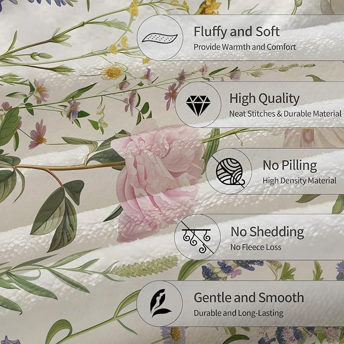 Floral Blanket - Soft, Cozy, Lightweight Flannel Throw Blankets for Couch, Bed, and Travel - Fuzzy, Fluffy Decor Perfect for Outdoor Use and Home Decor, Beautiful Flower Design 50×40 in