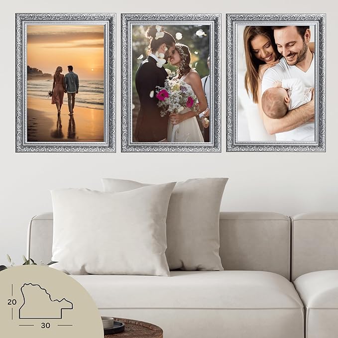 VictoR 5x7 Picture Frame Rubens Black Silver - Picture Frames 5x7 - with Shutterproof Acrylic Glass - Antique - Black 5 by 7