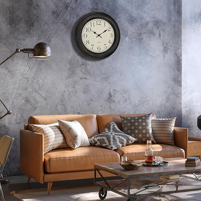 Foxtop Large Wall Clock 18 Inch Silent Non Ticking Battery Operated Classic Vintage Retro Wall Clock Decorative for Living Room Kitchen Home Office (Bronze)