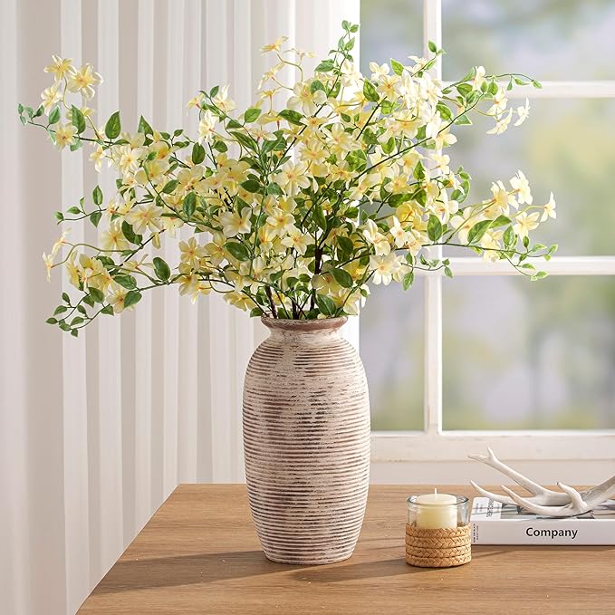 Ceramic Rustic Flower Vase, Large Farmhouse Vases Home Decor, 12.5" Tall Pottery Decorative Pampas Vase for Table Living Room Entryway Mantel Bookshelf Bedroom Bathroom Kitchen