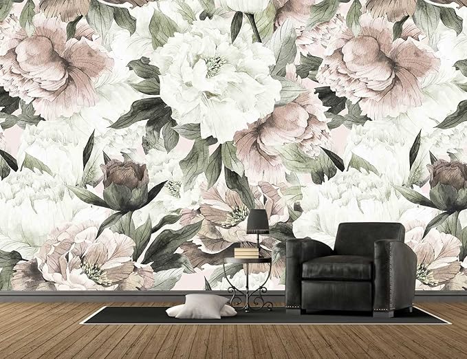 Roses and Banana Leaves Wall Mural Wallpaper for Bedroom and Living Room(Not Self-Adhesive)