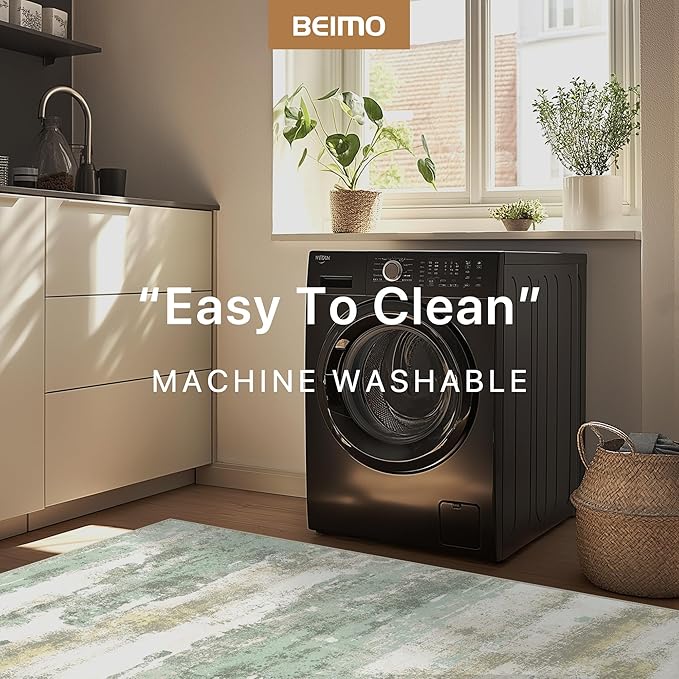 1'5''x2'5'' Rugs for Entryway Entrance Kitchen Bathroom, Machine Washable Modern Abstract Rug, Small Soft Low Pile Indoor Floor Mat with Non Slip Backing, Light Green