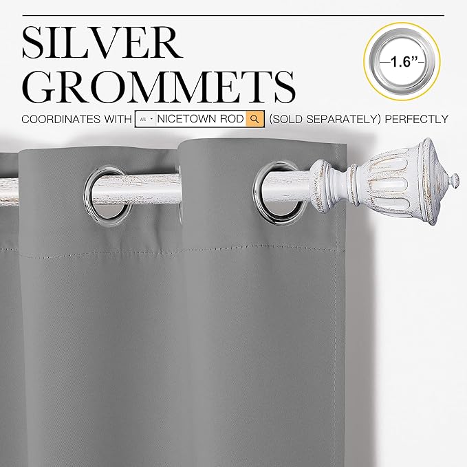 NICETOWN Silver Grey Blackout Curtain Panels for Bedroom, Thermal Insulated Grommet Top Blackout Draperies and Drapes for Basement (2 Panels, W55 x L68-inch)