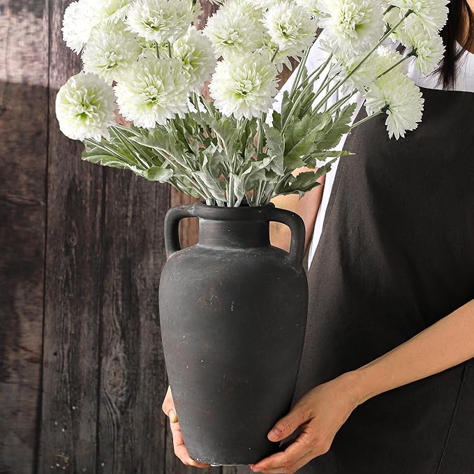 Rustic Ceramic Vase - 11.41 inch Tall Vase for Centerpieces, Boho Decor Decorative Vases with 2 Handles for Home Decor, Terracotta Vases for Farmhouse Living Room Shelf Table
