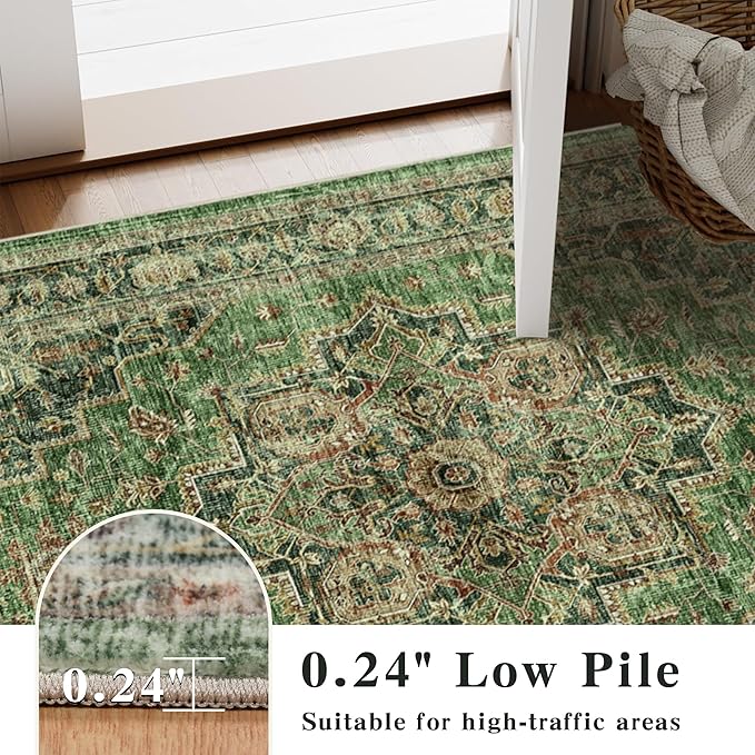 5x7 Area Rugs for Living Room Ultra-Soft Washable Rug Vintage Distressed Boho Area Rug, Non-Slip Retro Print Low Pile Stain Resistant Carpet for Bedroom Dining Room Kitchen Office