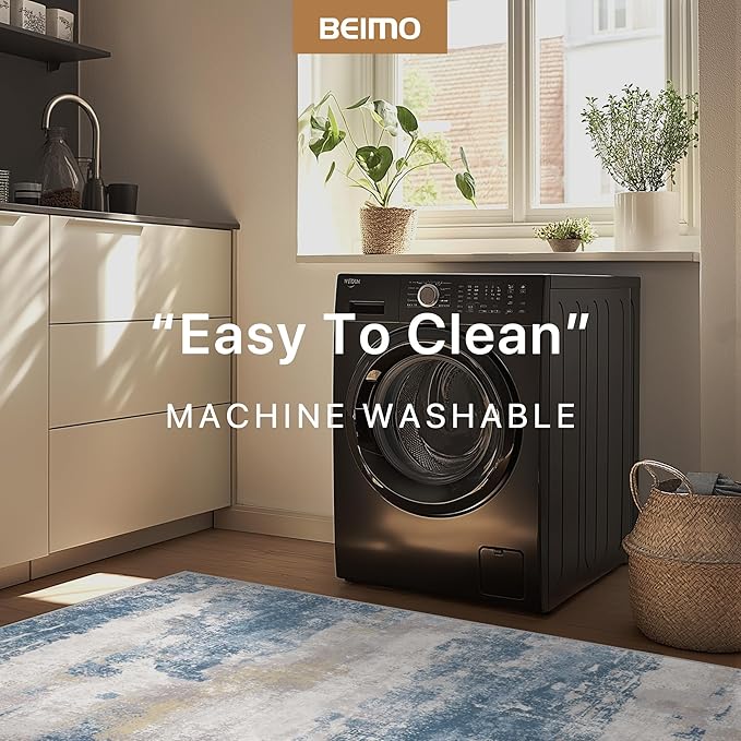 1'5''x2'5'' Rugs for Entryway Entrance Kitchen Bathroom, Machine Washable Modern Abstract Soft Small Rug, Low Pile Indoor Floor Carpet with Non Slip Backing, Blue Cream