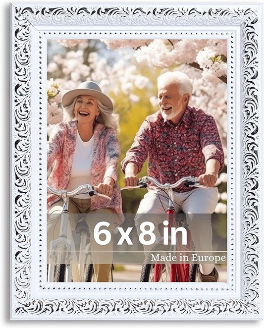 VictoR 6x8 Picture Frame Rubens White Silver - Picture Frames 6x8 - with Shutterproof Acrylic Glass - Antique - White 6 by 8