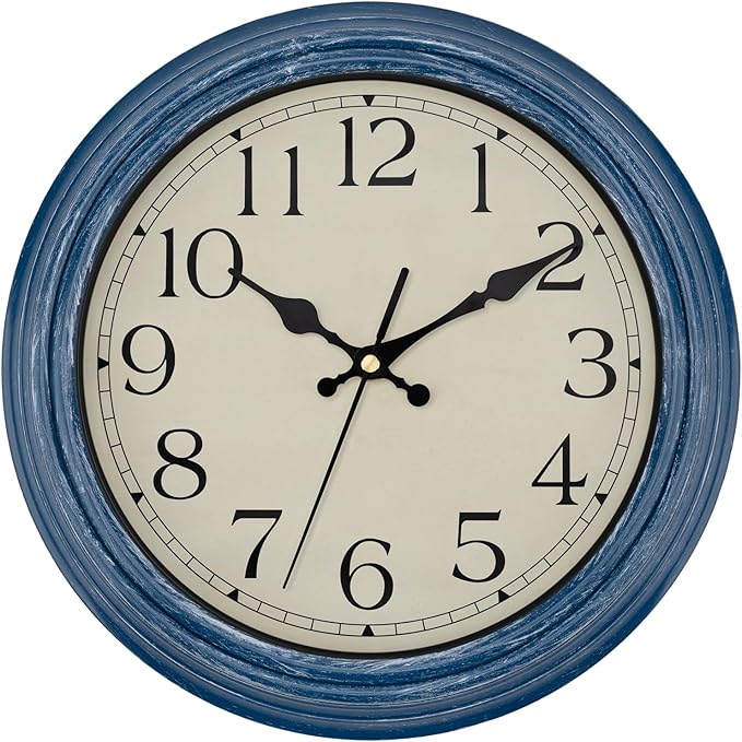 Foxtop 12 Inch Wall Clocks Battery Operated Silent Non-Ticking Classic Vintage Retro Wall Clock Decorative for Office Living Room Kitchen Home (Blue)