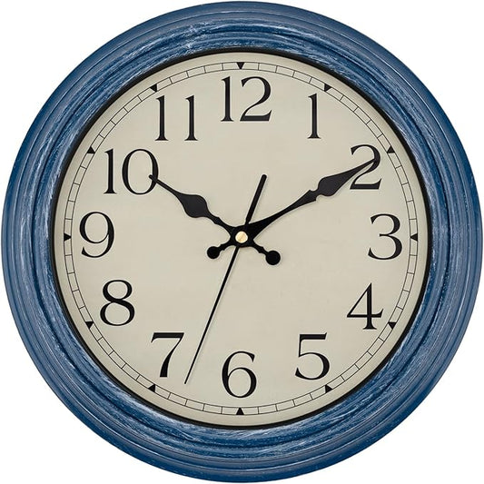 Foxtop 12 Inch Wall Clocks Battery Operated Silent Non-Ticking Classic Vintage Retro Wall Clock Decorative for Office Living Room Kitchen Home (Blue)