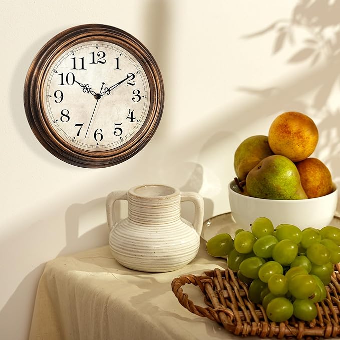 HYLANDA Wall Clock - 12 Inch Vintage Battery Operated - Retro Silent Non Ticking - Decorative Living Room Home Kitchen School Office
