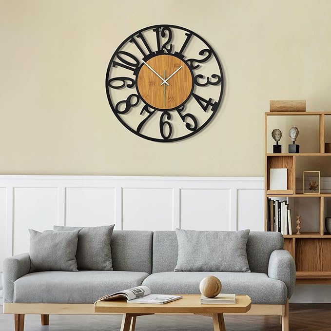 LEIKE Large Wall Clocks,Silent,Non Ticking,Battery Operated Rustic Round Modern Big Wood Wall Clock for Living Room, Bedroom,Kitchen,Farmhouse,Office,Home Decor